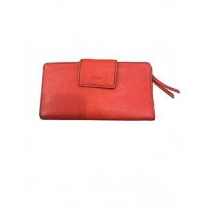 Fossil Red Leather Wallet Clutch Organizer Zip Around Snap Tab Large